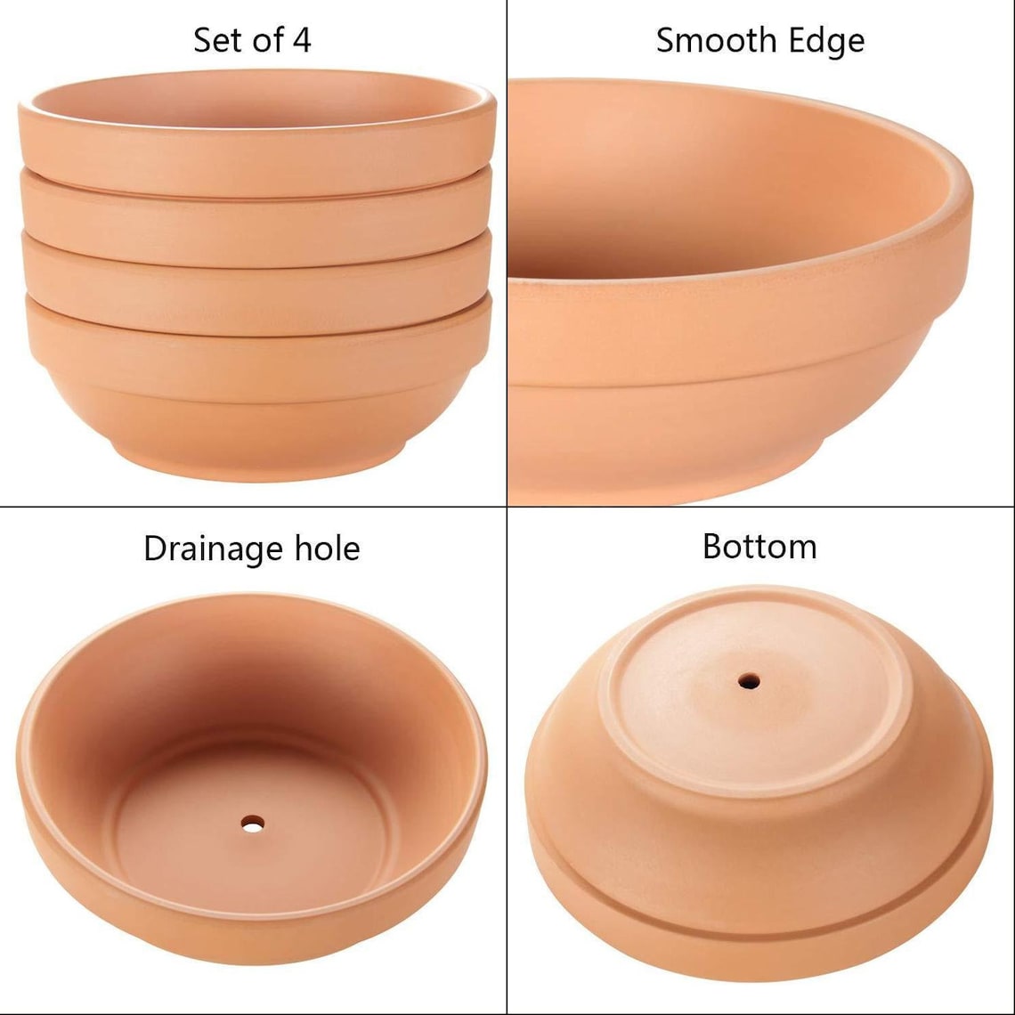 Clay Pots for Plants with Drainage Hole 4 Pack Large Terra Etsy