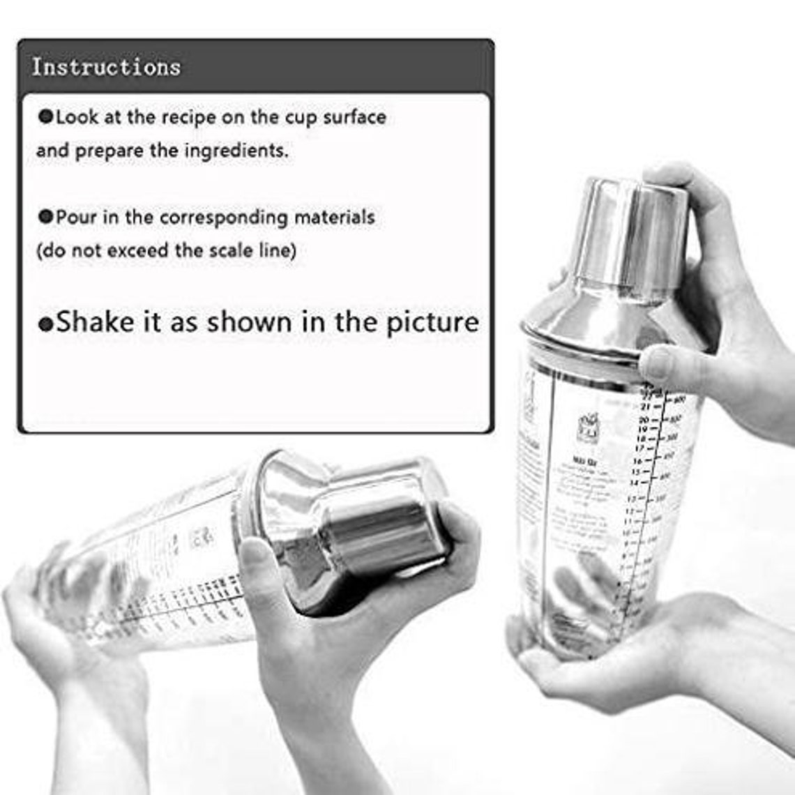 Cocktail shaker PLUS 14oz Martini Recipes Measured Mixing Etsy