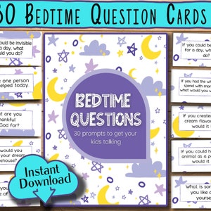 30 bedtijdvragen voor kinderen | Vragen voor kinderen | Gespreksstarters | Sprekende kaarten | Afdrukbare kinderspellen | Kinderactiviteiten