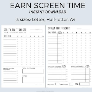 Checkliste für die Bildschirmzeit, Checkliste für Kinder und Jugendliche, Bildschirmzeit, A4/Letter/Half Size, Sofort-Download-PDF