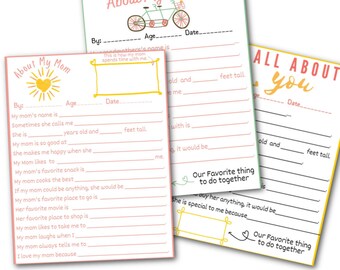 About Mom, Grandma, Aunt, Special Person - Questionnaire for Mother&#39;s Day Birthday. 8 PRINTABLE pages and designs - gift from kids