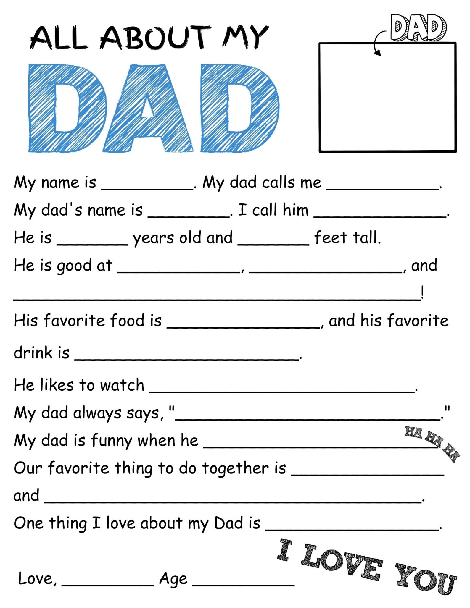 Father's Day Survey Printable | All About Dad Questionnaire | Kids ...