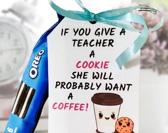 Teacher Gift, Teacher Poem, If You Give a Teacher Coffee, Give a Mouse a Cookie, Printable Card, Printable Gift, Printable Poem, Gift Tags