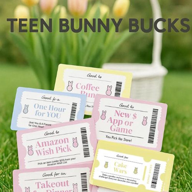 Bunny Bucks Teen Easter Egg Coupons, Printable Reward Tickets for Kids ...