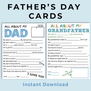 Vatertagsumfrage zum Ausdrucken | Alles über Papa Fragebogen | Kinder Vatertag Geschenk | Lustige herzliche Aktivität für Papa und Opa | herunterladen