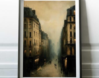 Vintage Paris Street Print: Moody French Architecture, Neutral European City Scene