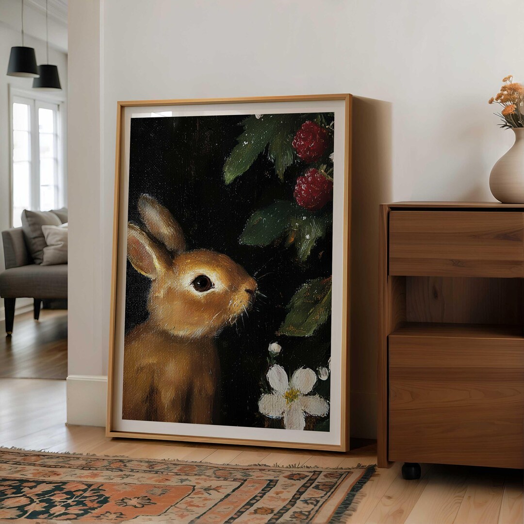 Rustic Print Rabbit Vintage Bunny Print: Rustic Cottagecore Woodland Animal Wall Art - Etsy
