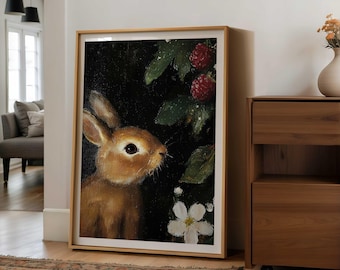 Vintage Bunny Print: Rustic Cottagecore Woodland Animal Wall Art