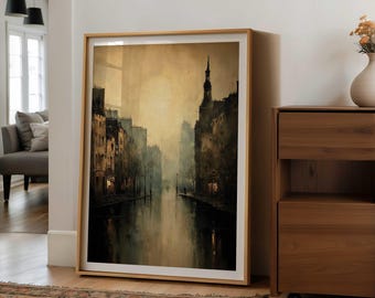 Paris Canal Art Print: Moody French Street Scene, Vintage Architecture