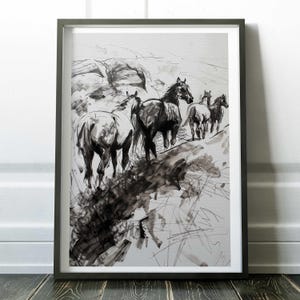 Vintage Horse Sketch Print: Rustic Western Wall Art