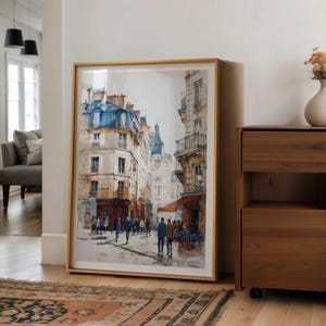 Impression d&#39;art de café parisien, scène de rue en France, art mural de ville européenne, décoration de voyage aquarelle, illustration de café confortable, impression murale parisienne