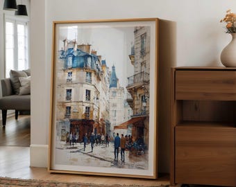 paris cafe art print, french street scene, european city wall art, watercolor travel decor, cozy cafe illustration, parisian wall print