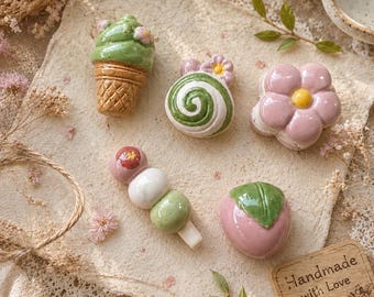 Ceramic Matcha Sifter Beads,Weights, Charms – HANAMI Japanese Sweets Set, Kawaii Beads, Handmade Accessories