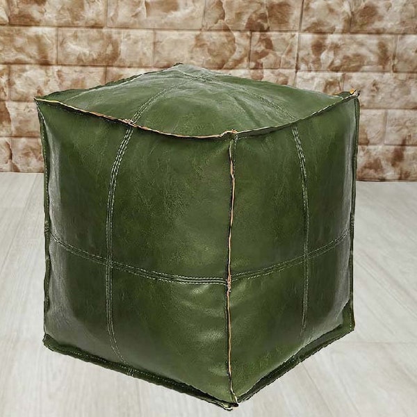 Unstuffed Square Leather Pouf Cover,  Faux leather pouf , Storage Solution, Footstool, Pouf Seat for Balcony Office Indoor - 17.7"x17.7"