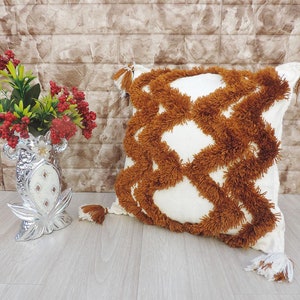 Brown Pillow Cover, Throw Pillow, Tassel Pillow, Brown Cushion Cover, Decorative Pillow, Fun Home Decor, Cushion Cover, Pillow 17" x 17" in