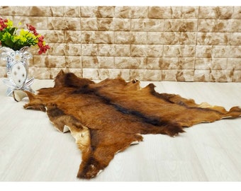 ANIMAL SKIN RUG, Goat Hide Goat Rug, Genuine Goat Skin Rug, Leather Rug Decor, Brown Floor Rug, Animal Skin Rug, Handmade Soft Rug