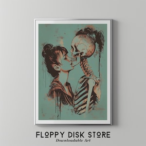 Gothic Love – kussende vrouw skelet streetstyle poster | Floppy Disk Store downloadbare afdrukbare kunst