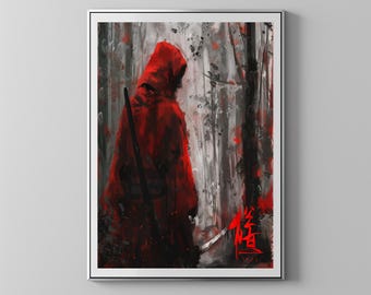 Kanji Shinobi With Red Suit In The Forest | Floppy Disk Store Downloadable PRINTABLE Art