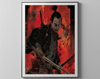 The Samurai In Samurai Movie Poster Fighting With Two Katanas | Floppy Disk Store Downloadable PRINTABLE Art