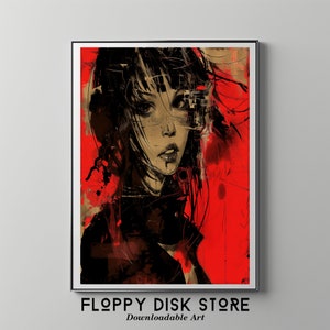 Amber-Toned Anime Girl | Floppy Disk Store Downloadable PRINTABLE Art