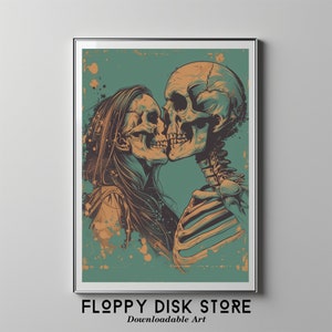 Tot de dood: gotische skeletkuspop-art | Floppy Disk Store downloadbare afdrukbare kunst