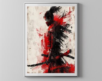 Female Warrior With Two Katana | Floppy Disk Store Downloadable PRINTABLE Art