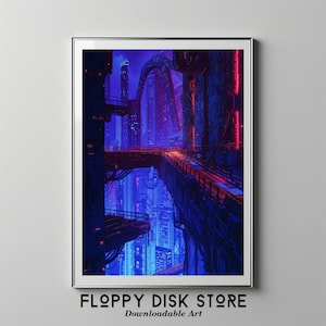 Cyberpunk City Skyline | Floppy Disk Store Downloadable PRINTABLE Art