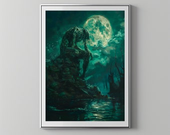 The Swamp Creature Under Moonlight – Dark Fantasy Horror | Floppy Disk Store Downloadable PRINTABLE Art