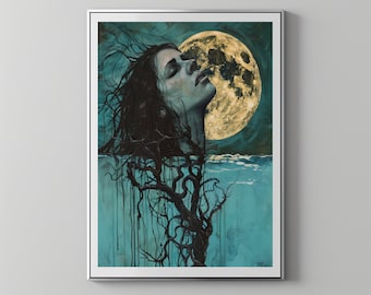 Golden Moon Woman with Branches | Floppy Disk Store Downloadable PRINTABLE Art