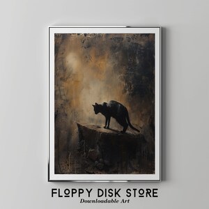 Shadow Watcher: Black Cat on Cliff Edge | Floppy Disk Store Downloadable PRINTABLE Art