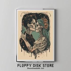 Eeuwige inkt – Dia de Muertos Skeleton Lovers | Floppy Disk Store downloadbare afdrukbare kunst