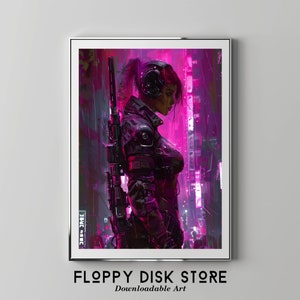 Cyberpunk Sniper Girl | Floppy Disk Store Downloadable PRINTABLE Art