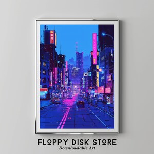 Futuristic Cyberpunk Neo Tokyo Street Nights | Floppy Disk Store Downloadable PRINTABLE Art
