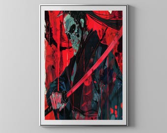 The Samurai In Samurai Movie Poster With A Skull Mask | Floppy Disk Store Downloadable PRINTABLE Art