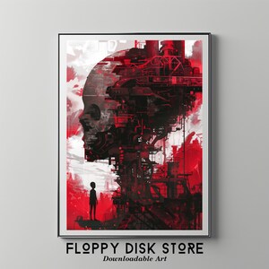 Futuristic Cyborg Mechanica Skull | Floppy Disk Store Downloadable PRINTABLE Art