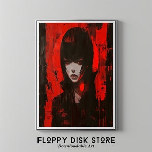 Cyberpunk Anime Girl Digital Art | Floppy Disk Store Downloadable PRINTABLE Art