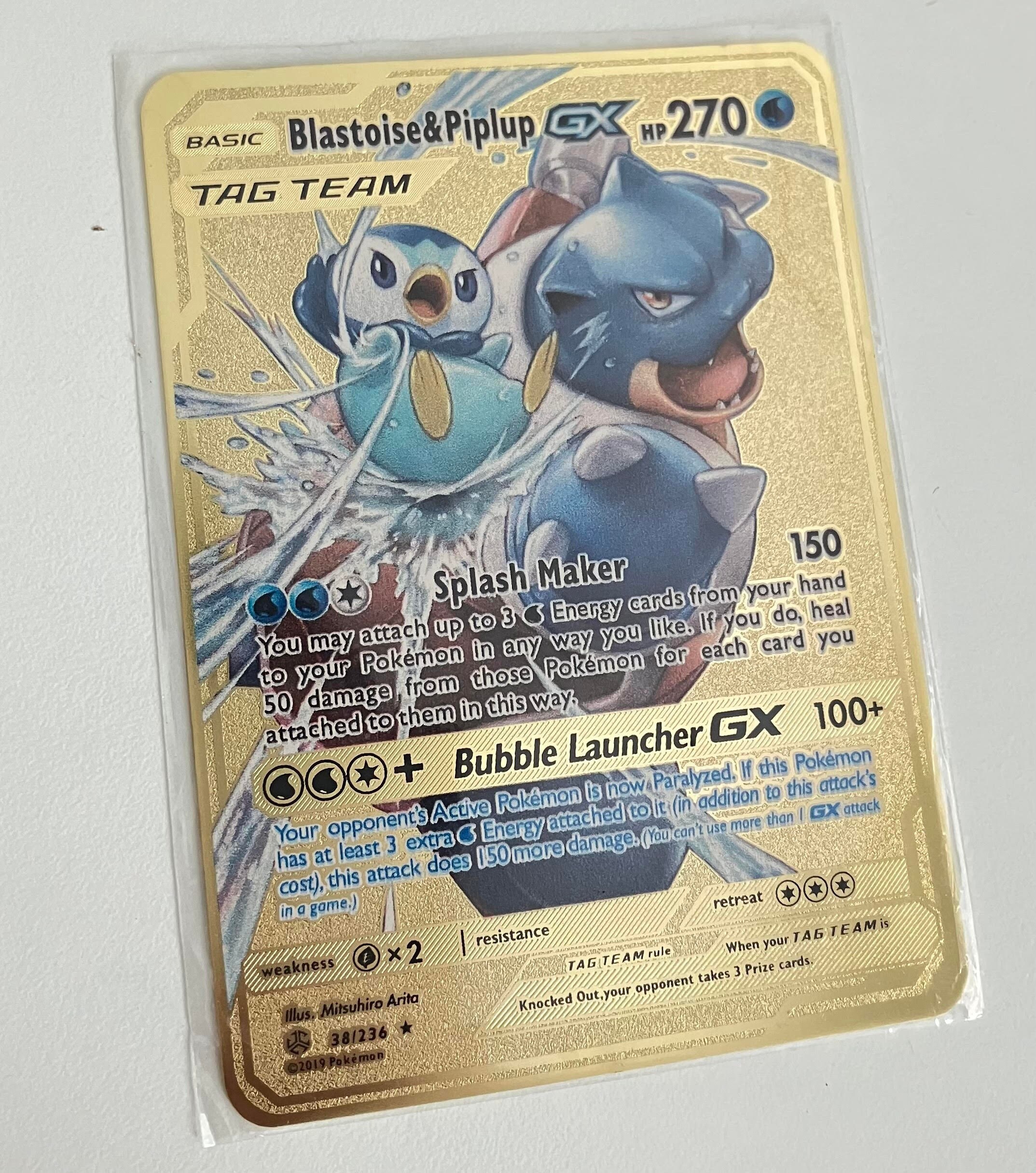 Blastoise & Piplup Pokemon Metal Card GX Full Art Gold 24k - Etsy