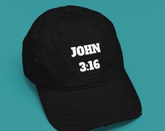 John 3:16 Christian Dad Hat, Minimalist Christian Dad Hat, Church Hats For Women, Mens Christian Hat, Spring Clothing, Gifts, Distressed Cap