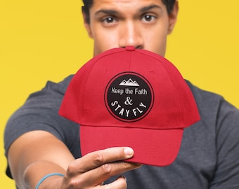 Keep The Faith & Stay Fly Dad Hat, Christian Hat, Christian Dad hat, Christian Shirt, Religious Shirt, Streetwear, Jesus, red hat