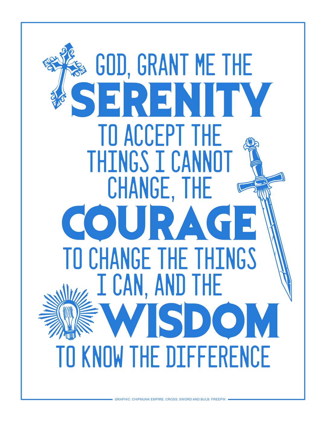 Serenity Prayer Poster Blue and White Gift to Celebrate Sobriety - Etsy