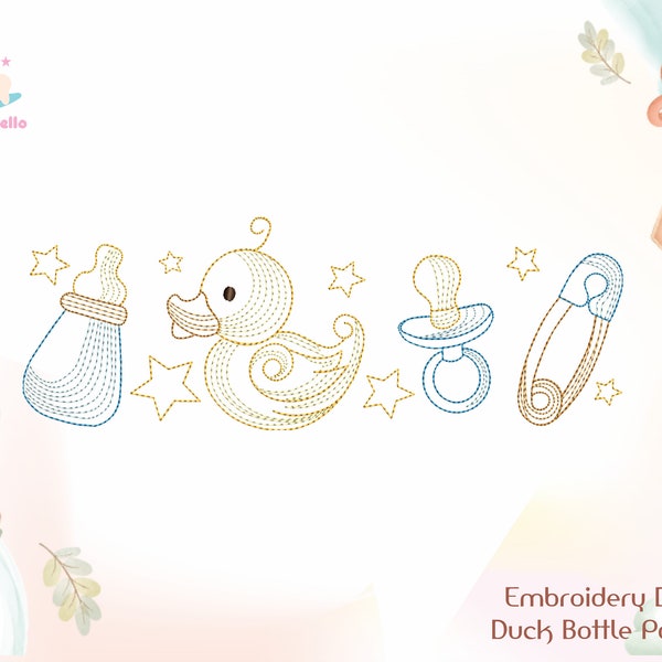 Duck Bottle Pacifier Embroidery Baby Design Machine. Automatic Embroidery Design