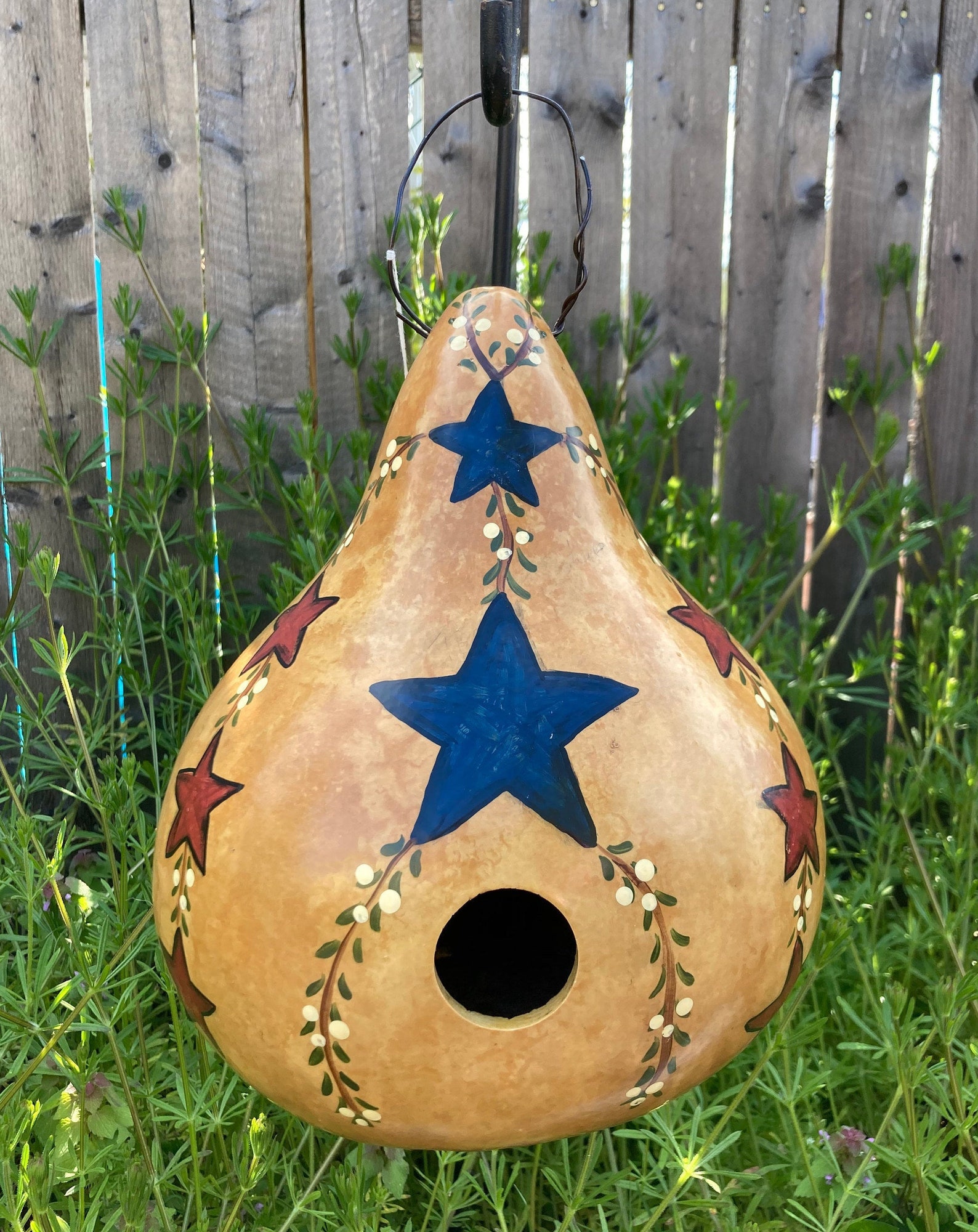 Natural Birdhouse Gourd Handpainted with Red White & Blue Etsy