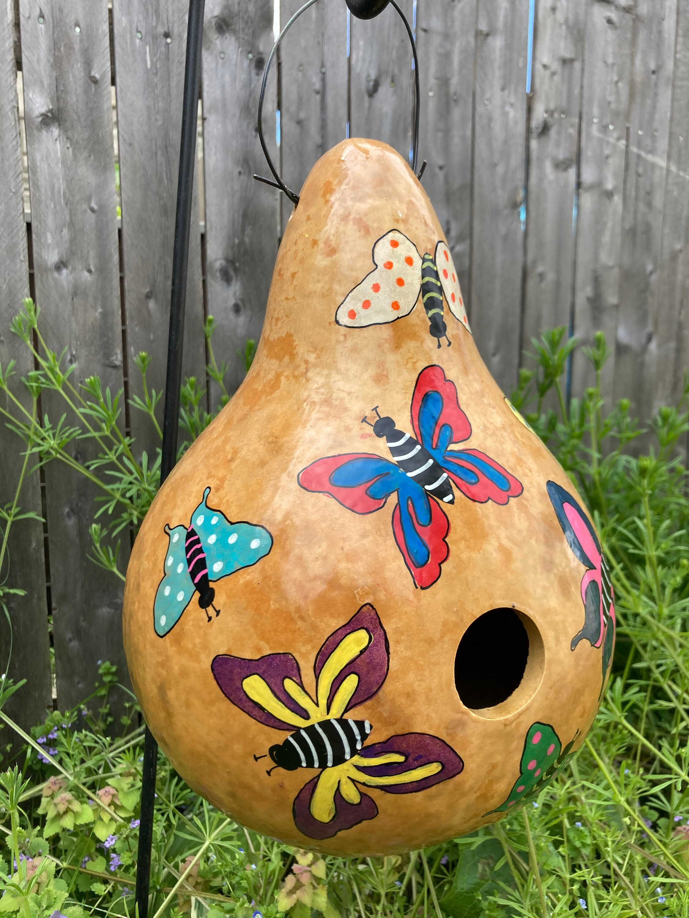 Natural Birdhouse Gourd Handpainted With Butterflies Etsy