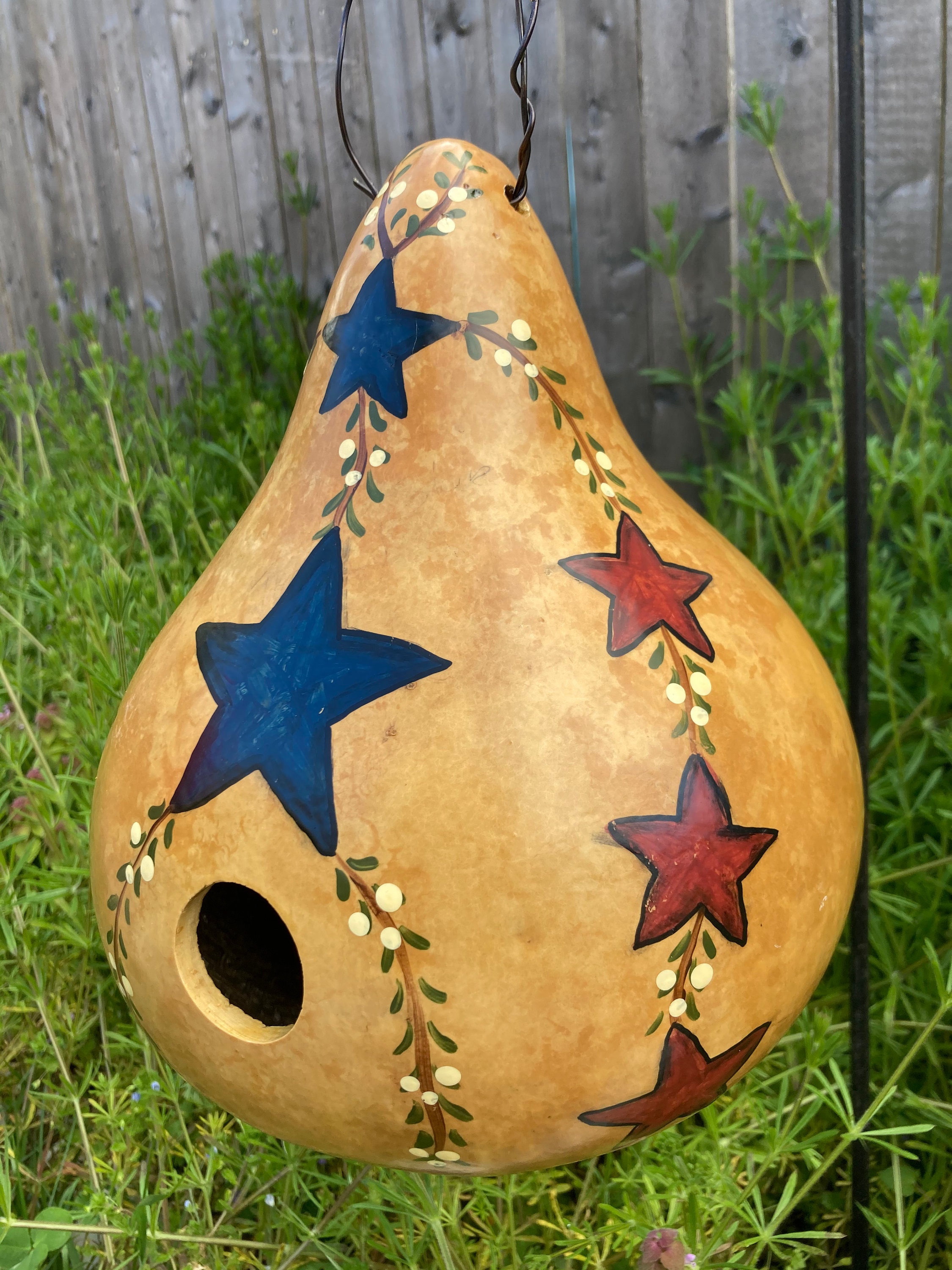 Natural Birdhouse Gourd Handpainted with Red White & Blue Etsy