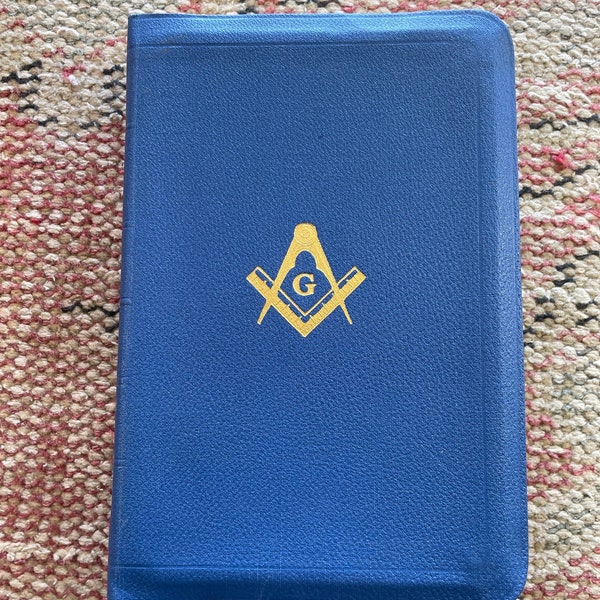 1940’s Vintage Blue Freemason Holy Bible - Masonic Edition, King Solomon’s Temple, Illustrated, Collectible Freemasonry Memorabilia