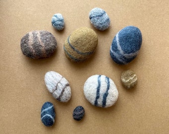 10 Wool Felt Pebbles • Imaginative Play • Small World Play • Felt Toys • Sensory Play • Loose Parts Play • Sustainable Toys