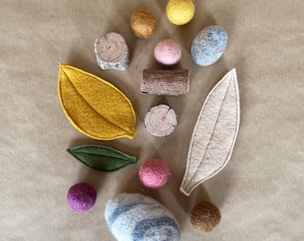 Loose Parts Play Pack ∙ Imaginative Play ∙ Wood Parts ∙ Merino Wool Felt ∙ Natural ∙ Sustainable Toys