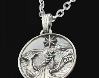 Red Dragon and Infernal Goat Pendant San Cipriano Book Silver in 925 Sterling Silver Handmade