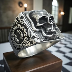 Bague maçonnique Virtus Junxit Mors non Separabit en argent massif 925, sceau de grade 14, Chevalier Elu, bijou ésotérique artisanal, Maître Maçon