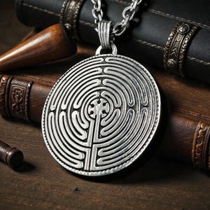 Colgante Laberinto de Chartres Plata 925 Geometría Sagrada Hecho a Mano 12 Gramos 4 CM Meditación Activa Amuleto Senda Interior Poder Real